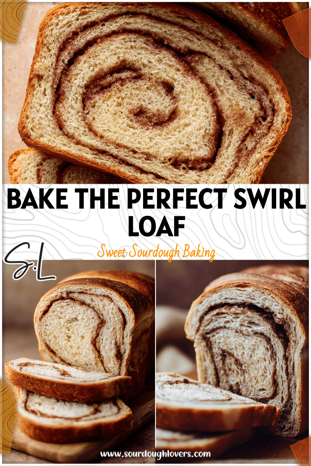 Golden Sourdough Cinnamon Swirl Loaf sliced to show soft layers made from an active sourdough bread starter.